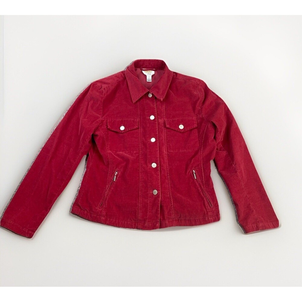 Talbots Jacket Women’s Small Red Button Up Micro Corduroy Pockets Stretch